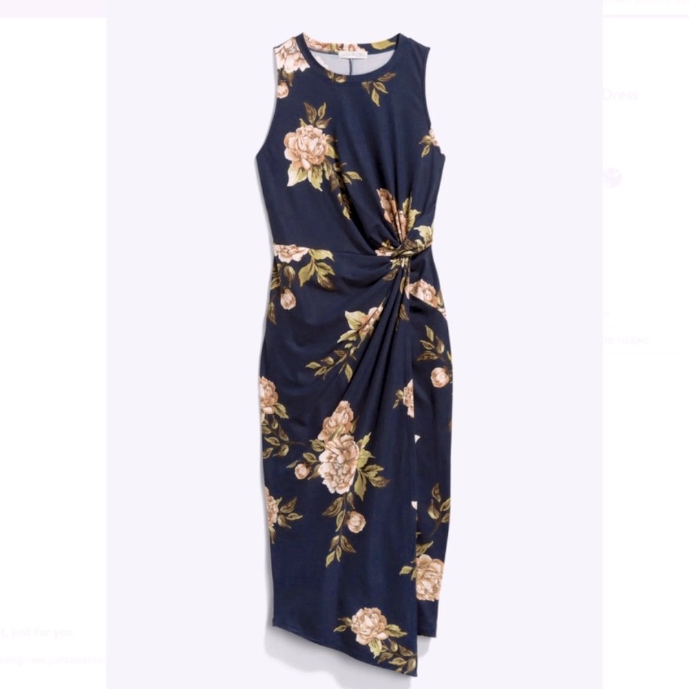 Brushed knit navy floral fitted asymmetrical dress from stitch fix